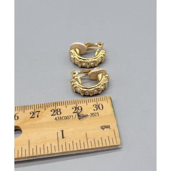 Swarovski Signed Gold Tone Rhinestone Half Hoop Clip on earrings E1 - Picture 8 of 8